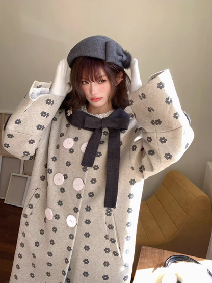 阮阮自制 - "Mild Butterfly" Bow-Embroidered Padded Wool-Blend Winter Coat