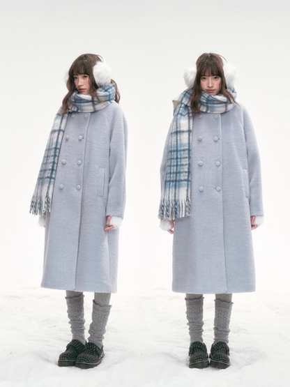 "Winter Ritual" Blue Wool Blend Double-Breasted Coat LL2025300