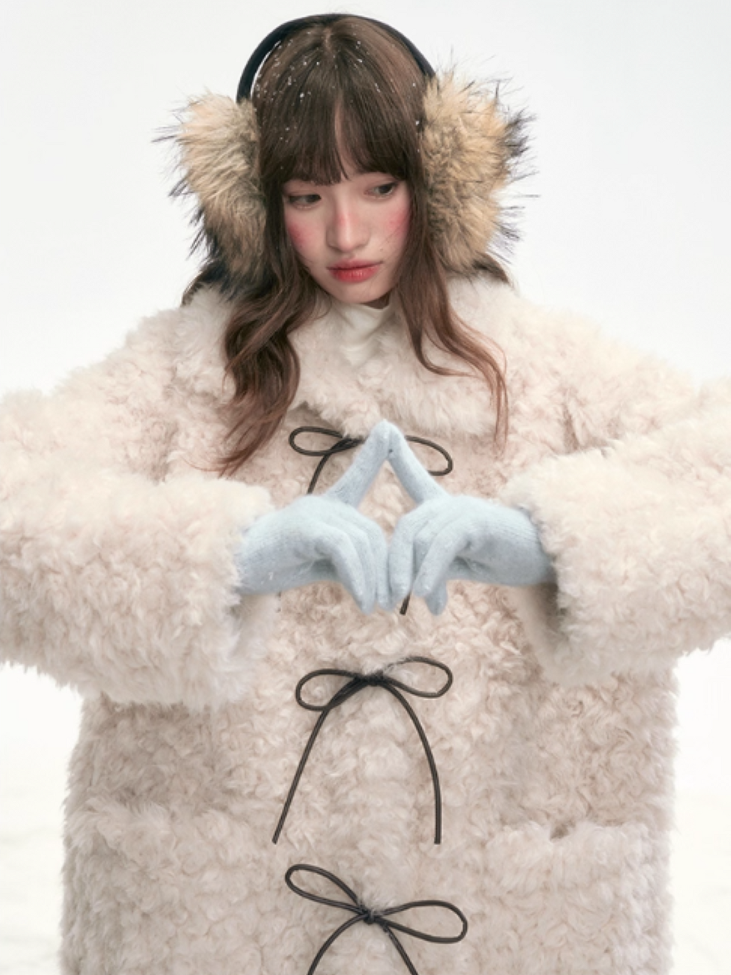 "Cocoa Pudding" Oatmeal Plush Bow Coat LL2025307