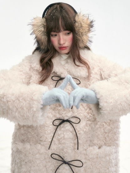 "Cocoa Pudding" Oatmeal Plush Bow Coat LL2025307
