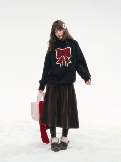 "Midnight Charm" Black Bow Knit Sweater LL2025311