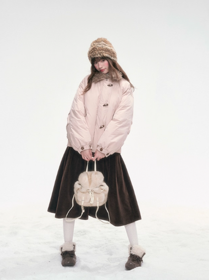 "Cotton Candy Curl" Champagne Pink Short Down Jacket LL2025316
