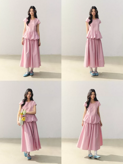 "Raspberry Bloom Letter" Sleeveless Top & Bubble Skirt Set SJ2026018