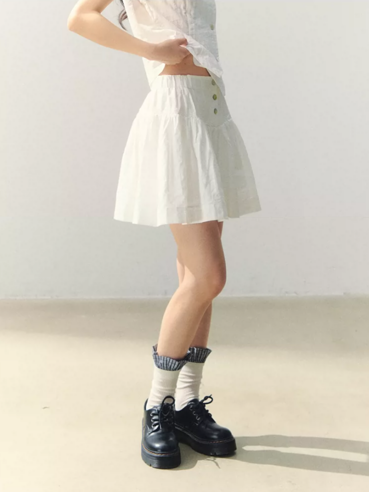 "Summer White Notes" Textured Shirt & Mini Skirt Set LL2026015