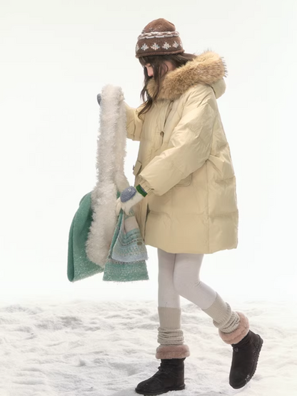 "First Snowfall" Khaki Mid-Length Down Jacket LL2025473