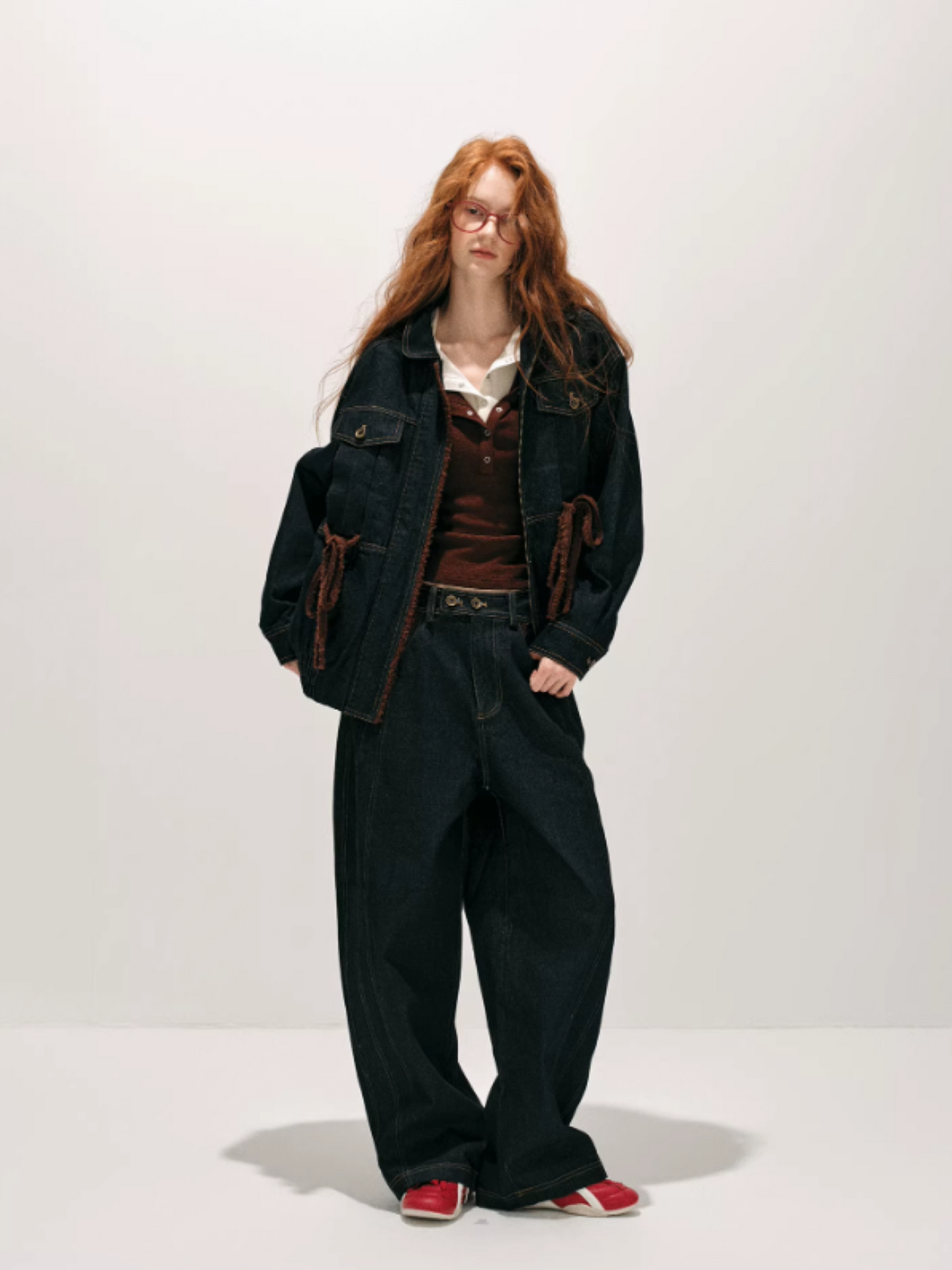 "荒野造势" Western-Inspired Suede-Panel Denim Jacket & Pants Set