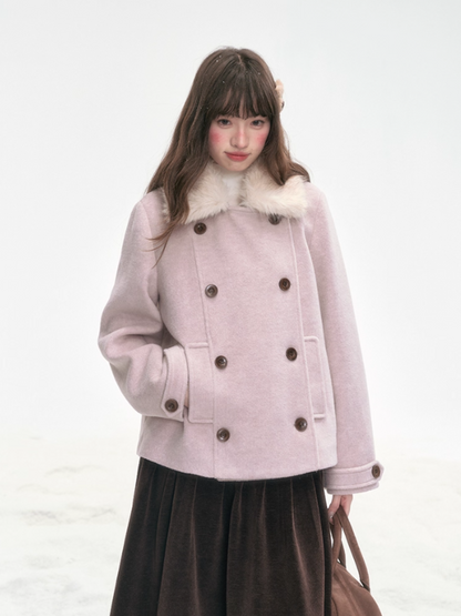 “Pink Letters” Sweet Vintage Double-Breasted Wool-Blend Coat LL2025336