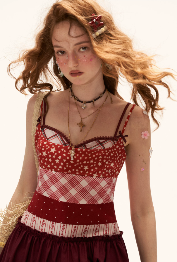 MAMC - "Cherry Stardust Mood" Mixed Print Cami Mini Dress WE909