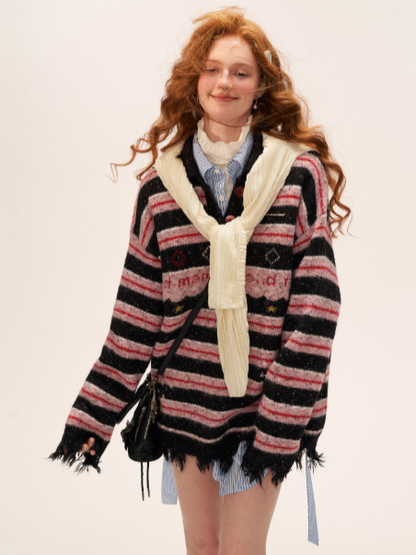 MAMC - Star Stripe Polo Knit Sweater WE768 - PINK