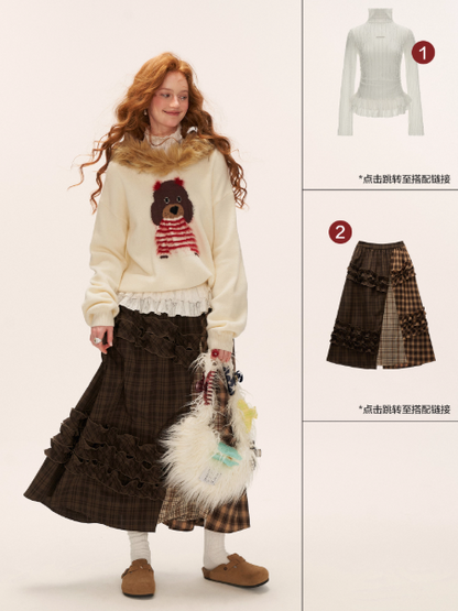 MAMC - Dog Fur-Trim Pullover Hoodie Sweater WE805 - Beige