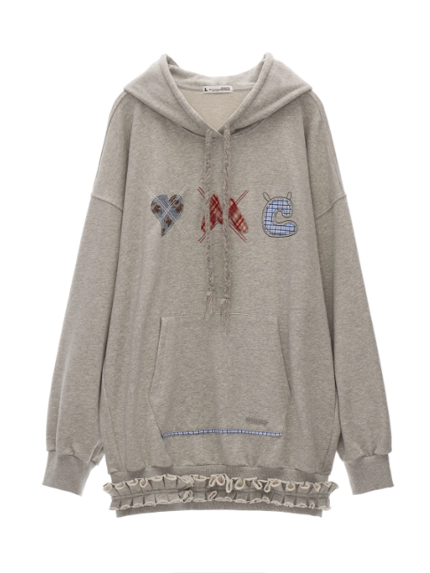 MAMC - Plaid Patch Embroidered Hoodie Dress WE808 - GRAY
