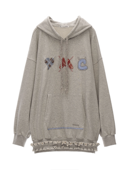 MAMC - Plaid Patch Embroidered Hoodie Dress WE808 - GRAY