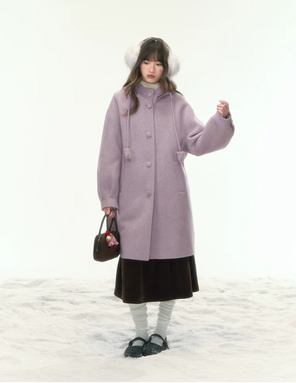 [CAN] “Soft Mist Tulip” Purple Long Hooded Wool Coat WW2025446