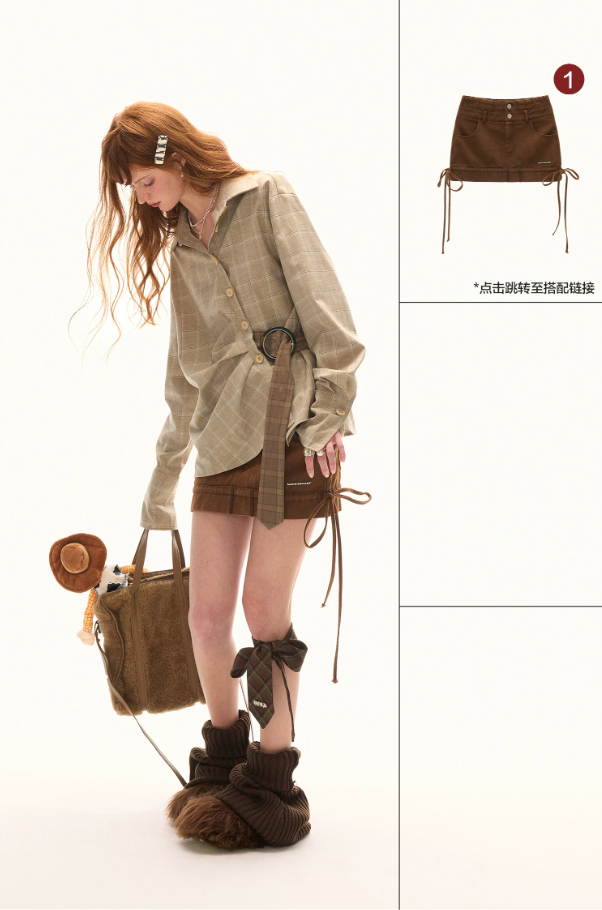 MAMC - Taupe Houndstooth Ring-Belt Shirt