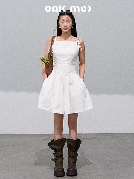 OAKMOO - "Floral Reverie" Embroidered Cotton Dress – Gardenia White 25Q417