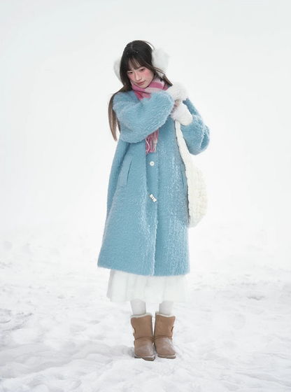 Frosted Blue Contrast-Fur Quilted Wool Coat BH2024456