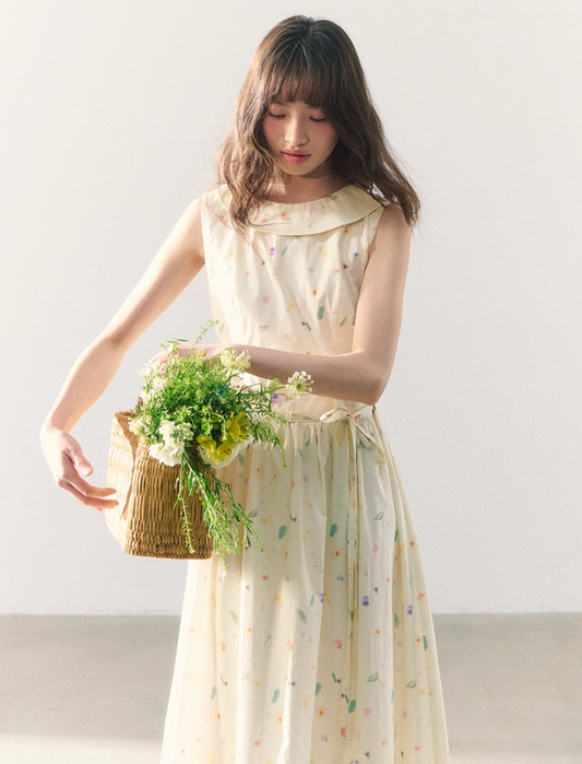 罐头粪便 - Floral Print Back Tie Sleeveless Dress – Fresh Country Style
