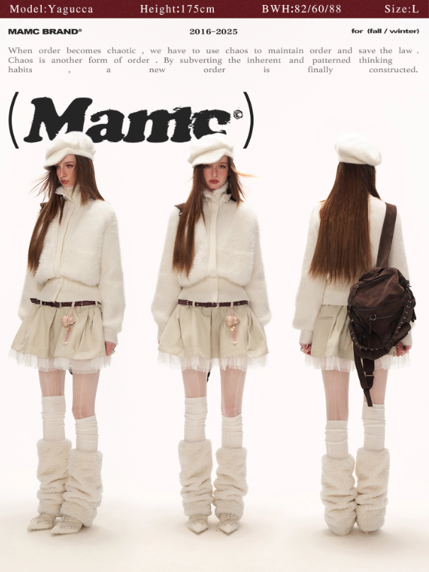 MAMC - White Wing-Detail Turtleneck Zip-Up Knit Sweater WE914
