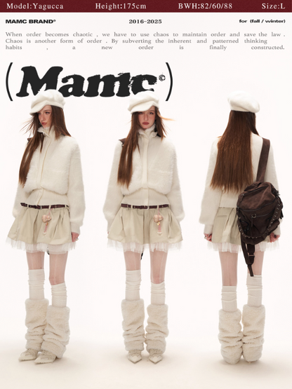 MAMC - White Wing-Detail Turtleneck Zip-Up Knit Sweater WE914