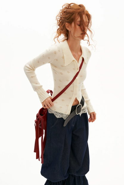 MAMC - Layered Muse V-Neck Knit Top (Red / Black)