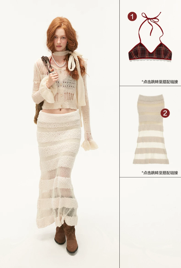 MAMC - Wide-Neck Cutout Cropped Knit Cardigan (Black / Yellow / Beige / Plaid Bra)