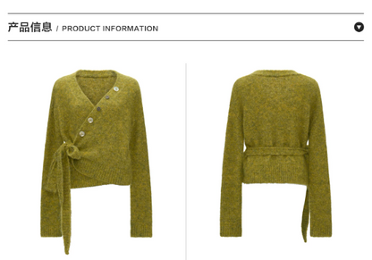 MAMC - Green Textured Wrap Cardigan with Shell Buttons