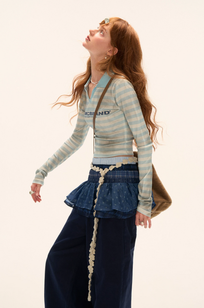 MAMC - Vintage Striped Long Sleeve Polo T-Shirt (Blue Stripes)