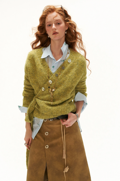 MAMC - Green Textured Wrap Cardigan with Shell Buttons