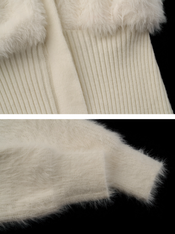 MAMC - White Wing-Detail Turtleneck Zip-Up Knit Sweater WE914