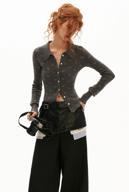 MAMC - Lace Muse Fitted Knit Cardigan (Gray / Ivory)