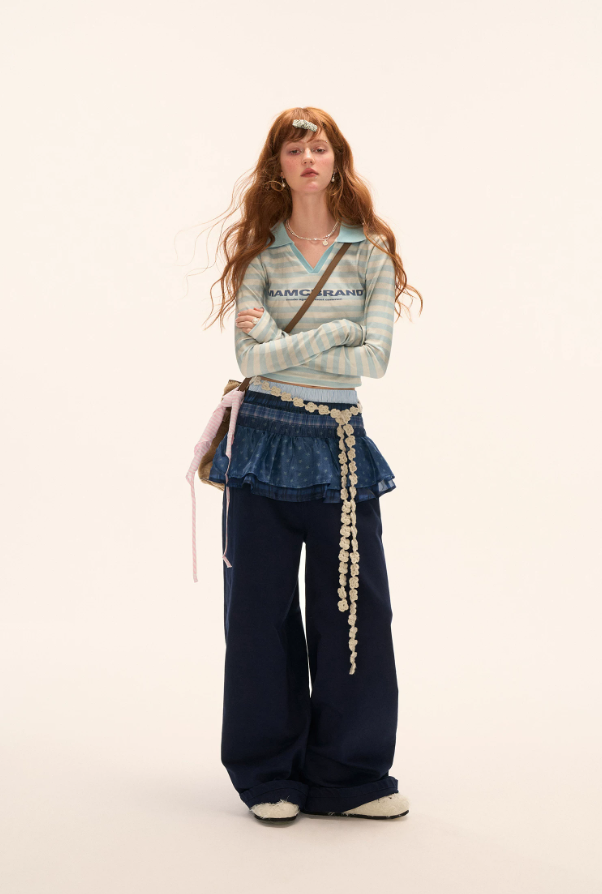 MAMC - Vintage Striped Long Sleeve Polo T-Shirt (Blue Stripes)