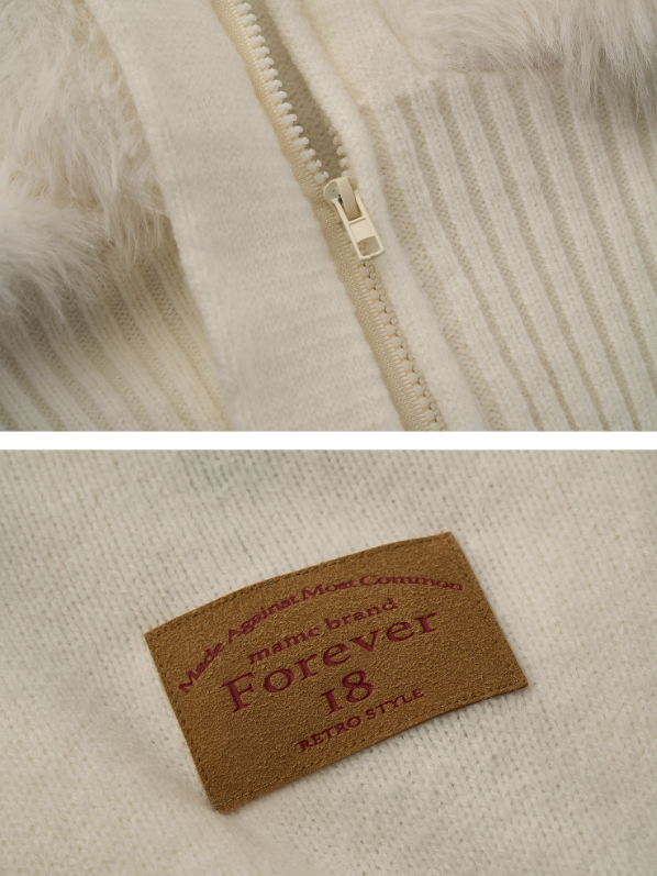 MAMC - White Wing-Detail Turtleneck Zip-Up Knit Sweater WE914