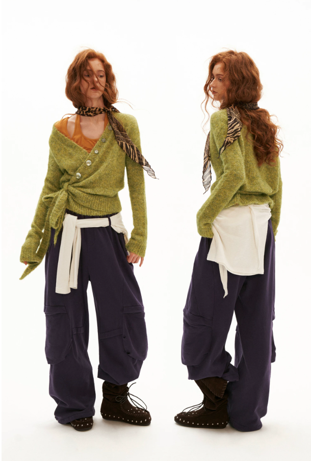 MAMC - Green Textured Wrap Cardigan with Shell Buttons