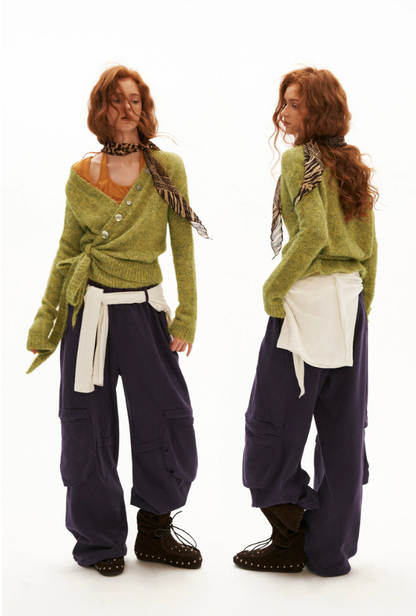 MAMC - Green Textured Wrap Cardigan with Shell Buttons