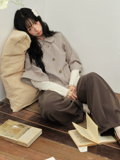 DAILY ARTIST - Taupe Brown Rose Embroidered Cape-Sleeve Jacket