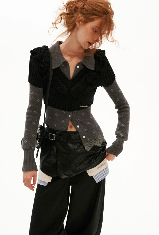 MAMC - Lace Muse Fitted Knit Cardigan (Gray / Ivory)
