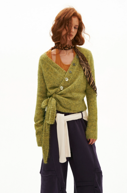 MAMC - Green Textured Wrap Cardigan with Shell Buttons