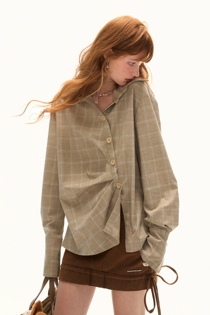 MAMC - Taupe Houndstooth Ring-Belt Shirt