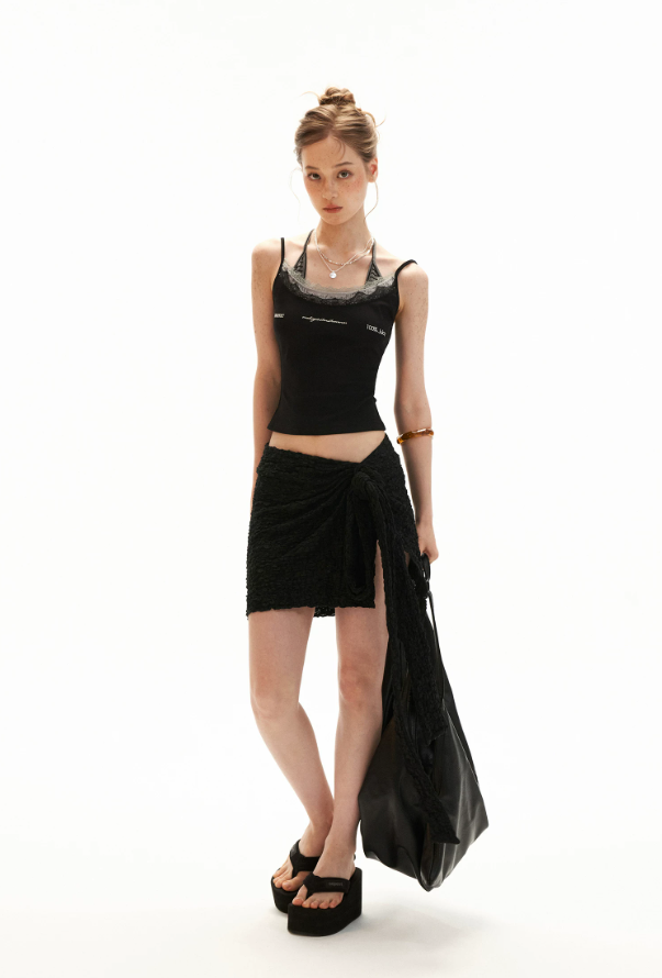 Layered Lace Letter Embroidered Cami Top