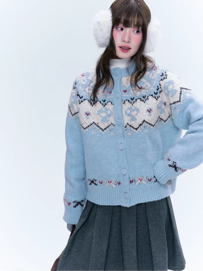 CREAMO2奶油氧气 - Soft Blue Fair Isle Raglan Knit Sweater