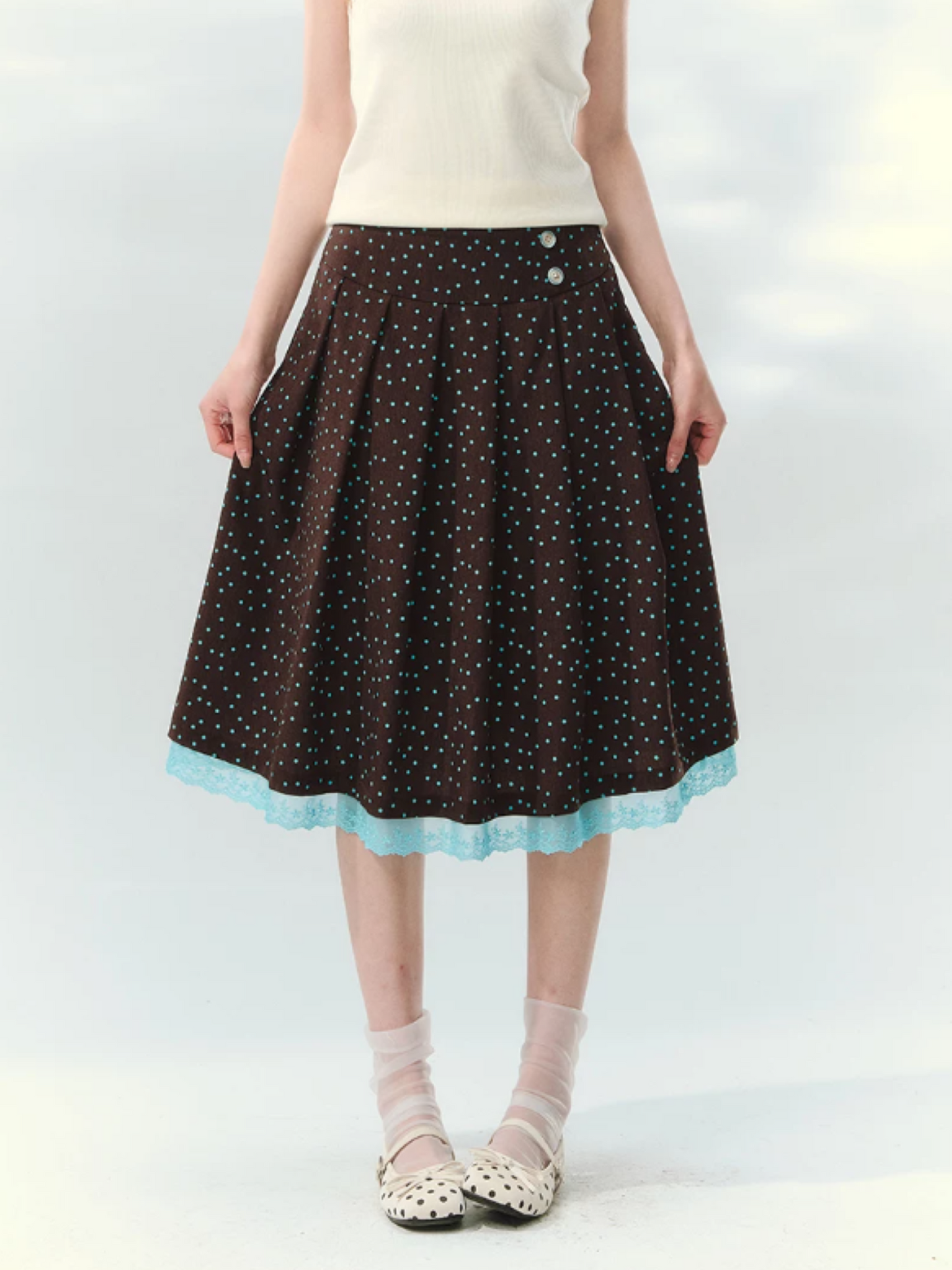 “Sea Salt Letters” Plaid Lace Layered Skirt Set  LL2026168
