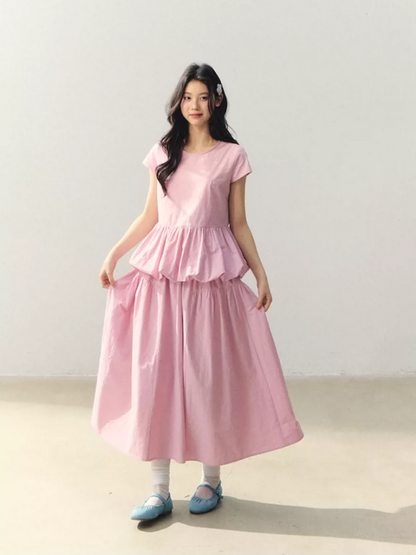 "Raspberry Bloom Letter" Sleeveless Top & Bubble Skirt Set SJ2026018