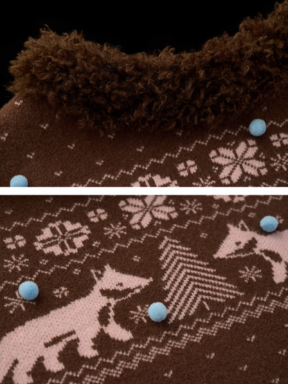 MAMC - Fox Fair Isle Deep V-Neck Oversized Sweater WE780 (Mocha)