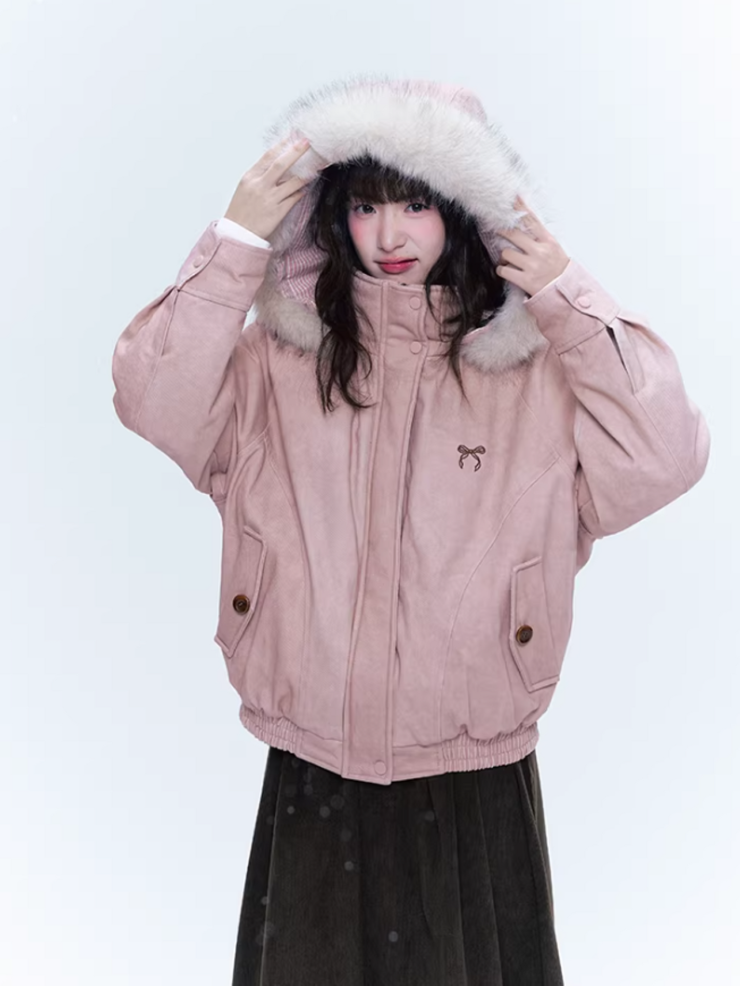 CREAMO2奶油氧气 - Misty Pink Sweet-Cool Detachable Fur-Trim Hooded Puffer Jacket