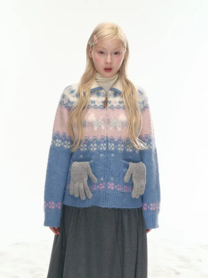 "Winter Pasture" Blue Puppy Fair Isle Knit Sweater LL2025222
