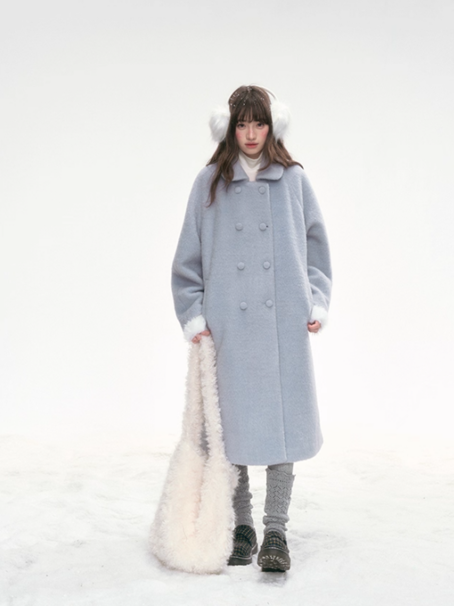 "Winter Ritual" Blue Wool Blend Double-Breasted Coat LL2025300