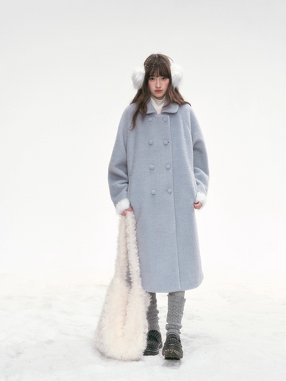 "Winter Ritual" Blue Wool Blend Double-Breasted Coat LL2025300