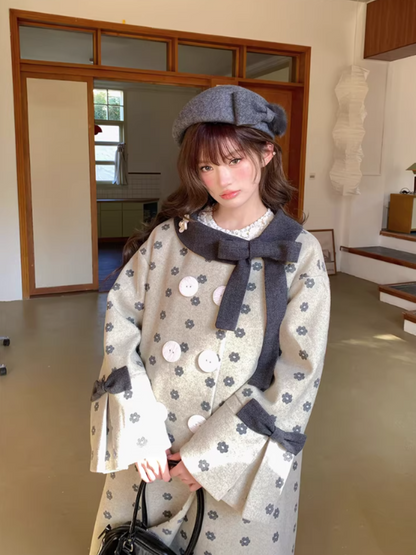 阮阮自制 - "Mild Butterfly" Bow-Embroidered Padded Wool-Blend Winter Coat