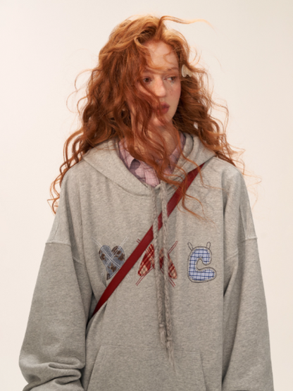 MAMC - Plaid Patch Embroidered Hoodie Dress WE808 - GRAY