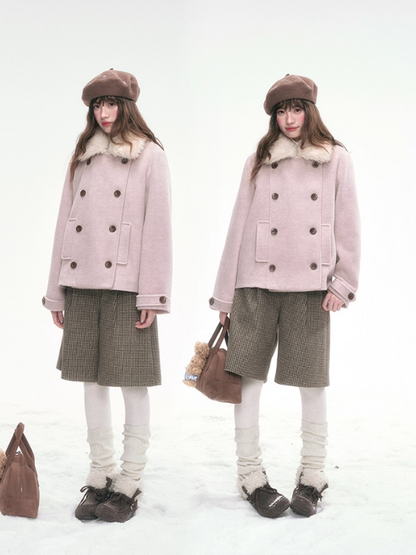 “Pink Letters” Sweet Vintage Double-Breasted Wool-Blend Coat LL2025336
